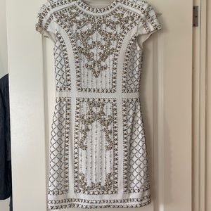 Tony Bowls White Gold Silver Beaded Embellished Cocktail Mini Prom Pageant Dress